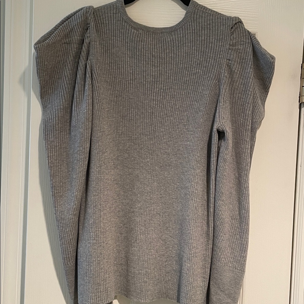 NWT JOE’S JEANS Heather Gray pull over ribbed top Puff shoulder size XL - Picture 3 of 11